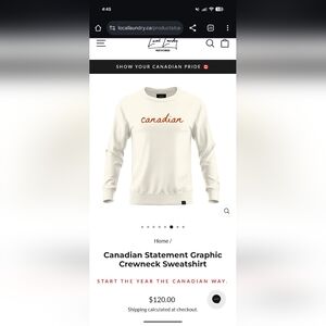 Local Laundry Canadian Cream Sweatshirt Medium Made In Canada NWT